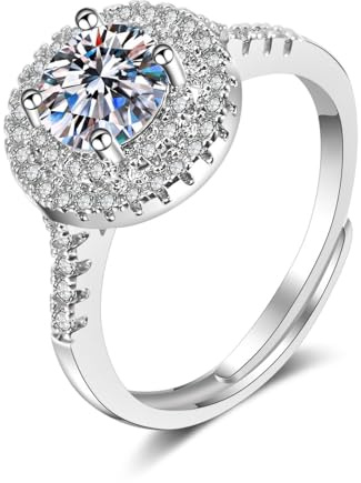 Tolldek Bague de fiançailles en or blanc véritable 9 carats, moissanite, 4 griffes, alliances en or Au375, taille 47 à 65, Or blanc 9 carats (375), Moissanite