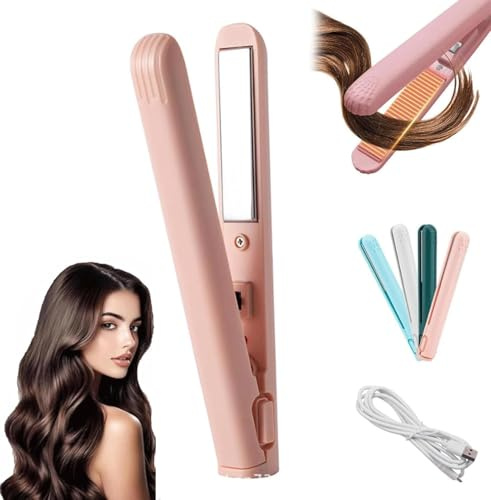 Mini rizador de pelo de doble propósito, portátil de viaje, adecuado para cabello corto y todo tipo de cabello (rosa 1, 1)
