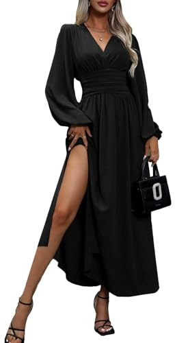 LIAMERHE Women's Summer/Winter Midi/Maxi Dress V-Neck Wrap Short/Long Sleeve Sundress Ladies Casual Elegant Spring Solid Dress Beachdress for Wedding Party | Dress Long Sleeve/Short Sleeve Mini Fashion Sleeves Lanterns for Party Christmas Wedding Spring Summer Autumn Winter