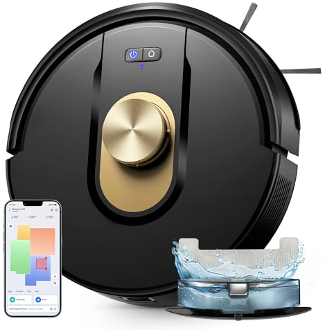 Vexilar Robot Aspirador y Fregasuelos W9,Potente Succión de 8000Pa, Mapa Inteligente Multicapa, Robot Aspirador con Navegación Láser, Larga Autonomía, Adecuado para Suelo, Alfombras, Pelo de Mascotas