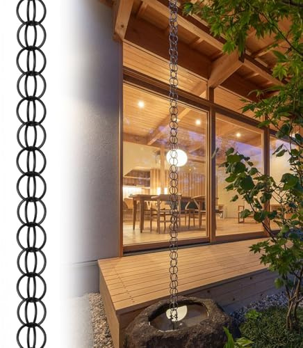 Outdoor Rain Chains,Metal Rain Catcher Chain Ring,Hanging Water Catching System for Gazebo Balcony, Aluminum Alloy Rainwater Gutter Chain Waterfall,Gutters Downspouts Rainwater Diverter 1.2m(4ft)