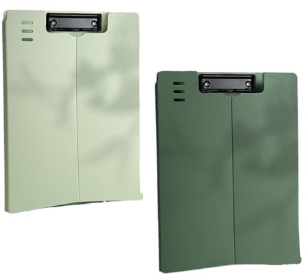 Portapapeles A4,2 Piezas portapapeles con tapa plástico carpeta con clip Puede estar de pie para Negocios, Oficina, Escuela o Restaurante (Verde oscuro, verde claro)