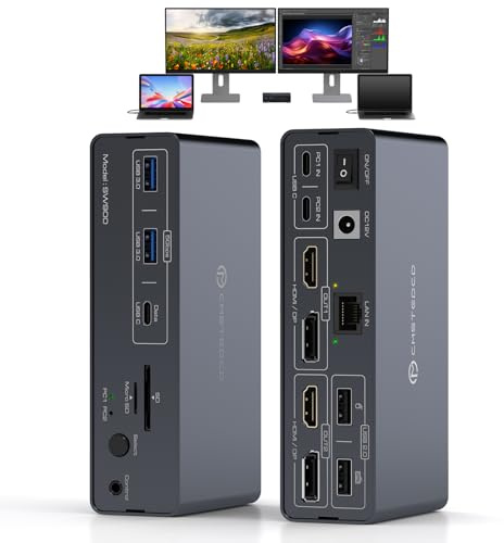 USB C KVM Switch Docking Station for 2 Montors 2 Laptops or MacBook with Displaylink,14-in-1 Thunderbolt Docking Station Support Extended/Copy Mode with 4K@60Hz HDMI and Displayport Dual Display Out