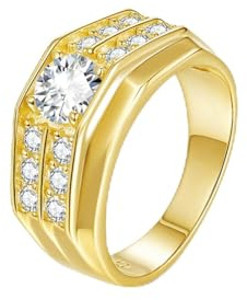 WAHZAUS Anillos de moissanita para hombre, anillos de oro de 1 quilate, corte redondo, brillante, color D, claridad VVS1, anillos de diamante para hombre, plata de ley S925, anillo de compromiso para