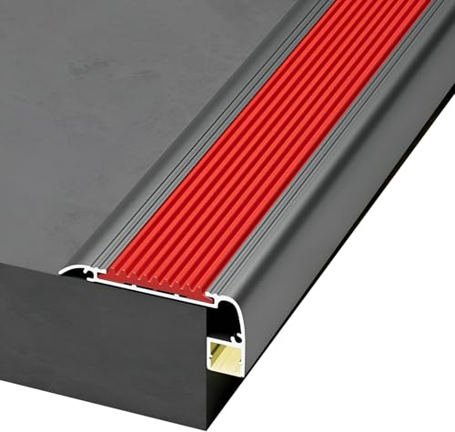 Treppenkantenprofil aus Aluminium mit LED-Kanal, L-förmige, rutschfeste Treppenkante für Innen- und Außenstufen, Länge 100/134 cm(Red,120cm/47 In)