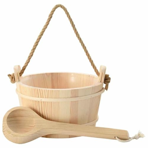 Gecheer Secchio per Sauna in Legno di Pino, 2 pezzi, Maniglia Corda, Decorativo, Resistente Umidità