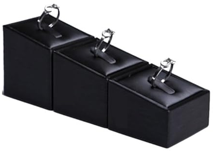 Busto espositivo per collane Set di portagioie in pelle PU nera for anelli e orecchini, con ciondolo, collana, catena, girocolli, espositore, busto, braccialetto, organizzatore(3 rings in 1 set)