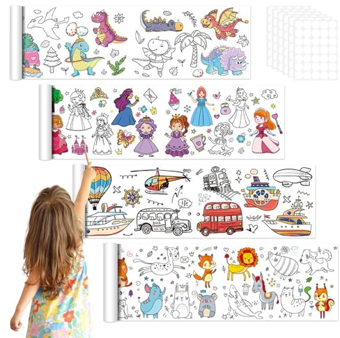 4 rotoli di carta da disegno da 30 x 300 cm, rotolo di carta per bambini, rotolo di carta da colorare per bambini, tagliabile, rotolo di carta da colorare