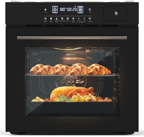 Garvee 24 in Electric Single Wall Oven, 3000 w, 240V, 2.5Cu.ft Built-in Electric Convection Oven, 8 Baking Modes, with Timer, Safety Lock, 3D Surround Heating, Air Frying Function