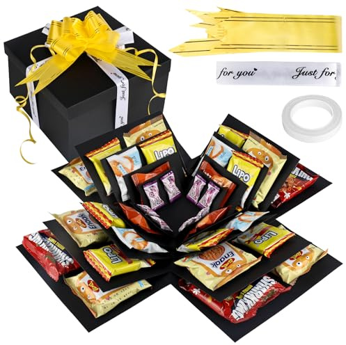 Überraschung Box, 5-lagige Kreative Geschenkbox Explosionsbox mit Band, DIY Handgemachte Überraschung Box, Schwarz Geschenkbox Überraschungsbox für Valentinstagsgeschenke, Geburtstag