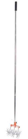 Walmeck Stainless Steel Manual Cultivator Tool Adjustable Handle Garden Hand Tiller Lawn