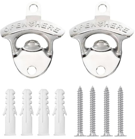 Abrebotellas de Pared, 2 piezas, Abridor Cerveza, con tornillos autorroscantes, Abridor de Botellas, Abrebotellas Cerveza, para hogar, jardín, bar, KTV, hotel, negro.