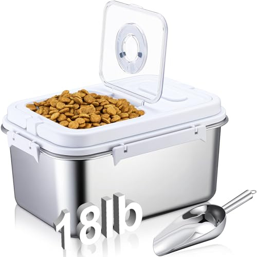 Singhoow 14-18 lb Stainless Steel Dog Food Storage Container | with Silicone Airtight Lid, Scoop, Easy to Clean Metal Pet Dog Cat Food Storage Container Keep Fresh