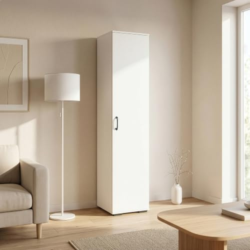 [en.casa] Mehrzweckschrank 37 cm breit Chalvefted Badezimmerschrank schmal 1 Tür Aufbewahrungsschrank Hochschrank Küchenschrank Vorratsschrank Flur Haushaltsschrank 175 x 37 x 35 cm Weiß