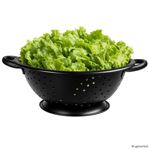 MamboCat Colino retrò, Ø 24 cm, 1 colino da cucina in acciaio, laccato nero con manici e decorazione forata, scolapiatti per pasta, verdure, frutta e insalata