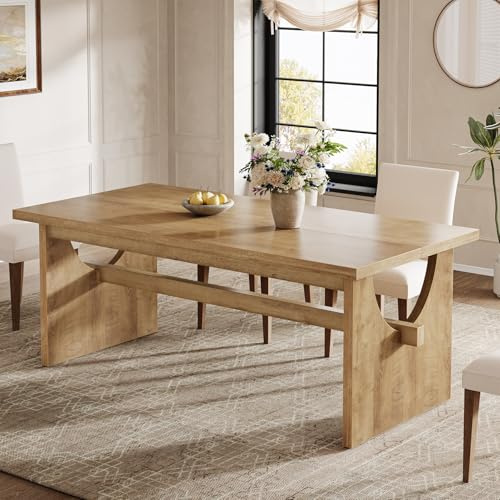 Tribesigns Dining Table for 4-6 People, 160 x 80 cm Rectangular Kitchen Table with Heavy Duty Double Base, Adjustable Feet, Farmhouse Dining Tables for Kitchen Living Room Office Desk, Rustic Brown