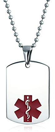 Bling Jewelry Unisex Personalisieren Anpassbare Medizinische Identifikation Ärzte Medizinische Alarm Id Hundemarke Stahl Anhänger Halskette Für Männer Frauen 20 Zoll Kette Mittel