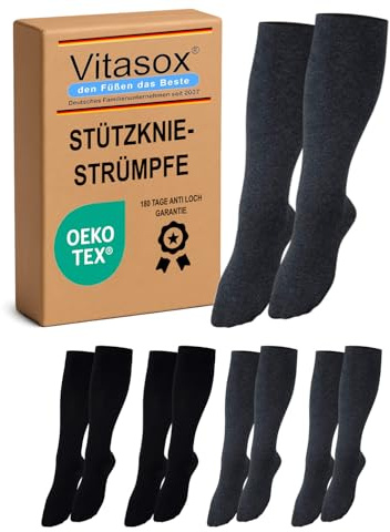 Vitasox Stützstrümpfe für Damen & Herren, 1 | 2 | 4 | 6 Paar, Stützkniestrümpfe aus Baumwolle mit Kompression für Flug, Reise, Büro und Auto, Thrombose Socken gegen geschwollene Beine