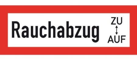 Indigos UG Aufkleber Hinweisschild Brandschutz Rauchabzug zu/auf - 14,8x5,2 cm - selbstklebender Sicherheits Aufkleber für Tür oder Wand - Warnschild für Gebäude, Hotel, Büro, Firma, Haus, Praxis