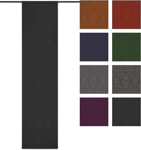 Rollmayer Blickdicht Schiebevorhang Melange Grafit 22 Klettband 60x200cm | Leinenoptik Flächenvorhang inkl. Beschwerungsstange