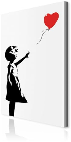 decomonkey Wandbilder Banksy Modern 60x90 cm 1 Teilig Leinwandbilder Herz | Strukturleinwand, Holzkeilrahmen, Bild auf Leinwand, Kunstdruck, Wanddeko, Wohnzimmer, Wanddekoration, schwarz, weiß