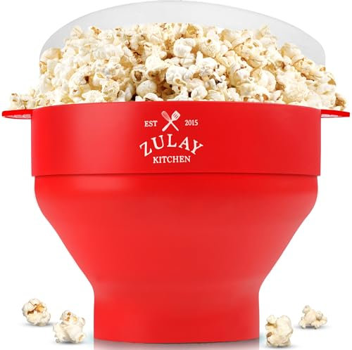Zulay Grande machine à pop-corn pour micro-ondes – Bol pliable en silicone pour micro-ondes avec couvercle – Bol à pop-corn pour micro-ondes de taille familiale – Capacité de 15 tasses - Rouge