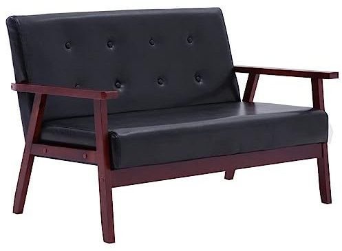 vidaXL Sofa 2-Sitzer Retro Design Zweisitzer Polstersofa Loungesofa Sessel Sitzmöbel Ledersofa Polstermöbel Designsofa Schwarz Kunstleder