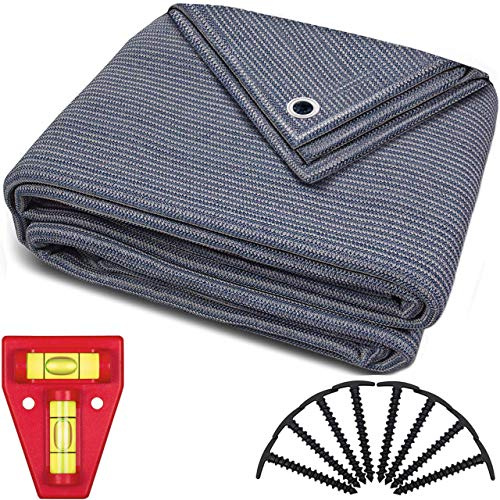 Tapis De Sol Extérieur pour Tente Et Auvent en Polyéthylène Bleu/Gris - Œillets en Acier Inoxydable - Robuste Et Lavable - Sac De Transport Et 8 Piquets + Niveau À Bulle