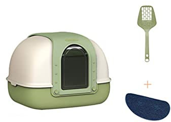 Bac à Litière Boîte à litière légère et entièrement clôturée, grandes toilettes de chat, déodorants et bassins de chat anti-éclaboussures avec pellets de chat et tampon de pied Bacs à Litière