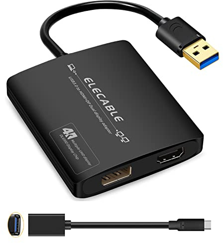 ELECABLE Adaptador USB 3.0 a HDMI+DisplayPort, HDMI 4K+DP 5K a 60Hz Ultra HD, chip DisplayLink DL6950 integrado, extiende la pantalla a un monitor múltiple compatible con Windows, Mac OS, Android