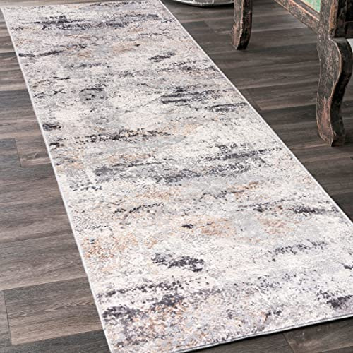 Mazovia Läufer Flur 60x175cm Creme Anthrazit Abstrakt Weich Pflegeleicht | Teppichläufer für Küche Waschküche Schlafzimmer Beige Fußbodenheizungsgeeignet Reinigungsmittelbeständig Verkauf pro Meter