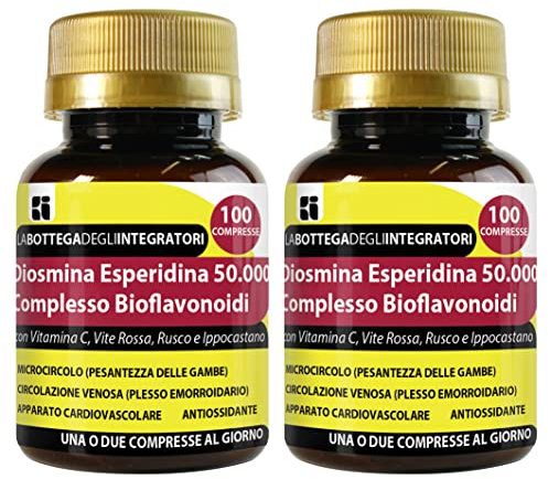Complejo de bioflavonoides de diosmina y hesperidina, 200 comprimidos con OPC vid roja, rusco, castaño de Indias | Suplemento para la circulación, hemorroides, piernas y microcirculación