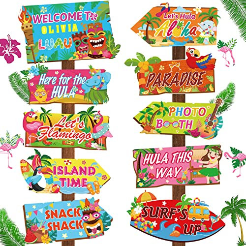DPKOW 20pcs Segno di Benvenuto per Hawaiana Tropicali Feste Decorazioni Addobbi, Aloha Tiki Luau Festa Benvenuto Segno per Estate Hawaiano Festa Photo Puntelli Cartelli di Porta Giardino, con Adesivi