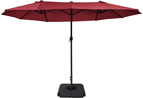 Outsunny 4.6m Garden Parasol Double-Sided Sun Umbrella Patio Market Shelter Canopy Shade with Weight Base, Wine Red