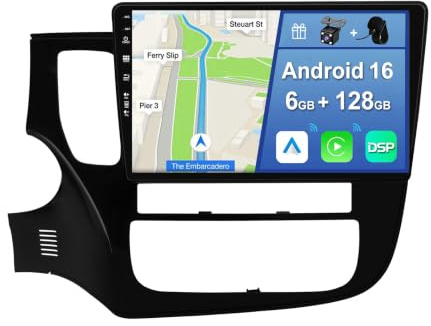 YUNTX [6GB+128GB] Android 16 Autoradio per Mitsubishi Outlander (2012-2018)-[Incorporato Carplay/Android Auto/DSP/GPS]-IPS 2.5D 10.1 Touch Screen-CAM+MIC-DAB/Mirror Link/Bluetooth 5.0/WiFi/USB/4G