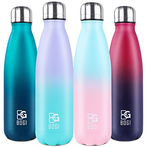 BOGI Edelstahl Trinkflasche 500ml Doppelwandige Thermosflasche Auslaufsicher Trinkflasche Edelstahl Isolierflasche BPA-Frei Kinder Trinkflasche Schule Hält Heiß und Kalt für Sport (Himmelblau Pink)