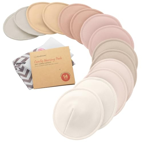 Organic Nursing Pads, 14 Washable Breast Pads,Wash Bag (Neutrals, M 4.6)