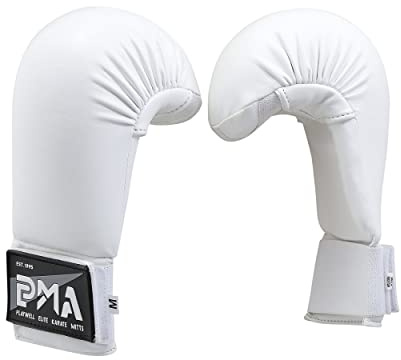 Playwell Guanti da gara di karate in vinile per arti marziali, guanti da gara, colore: bianco (XS)