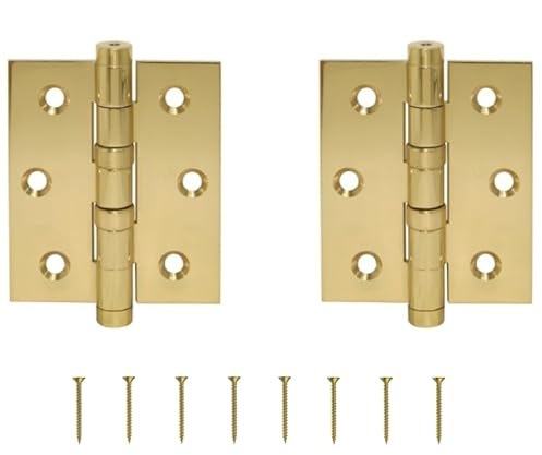 Kit 2 Cerniere a Libro e Viti di Fissaggio - Cerniera per Ante Armadio, Cucina, Credenza, Comodini e Cassettiere - Montaggio Facile e Veloce - Chiusura Cerniera a Scomparsa - Color Ottone Lucido