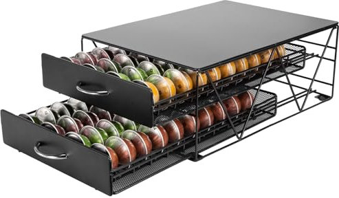 SYSYLY Kapselhalter Schubladen für Kapseln kompatibel für Nespresso Vertuo Kapseln,Kaffeekapseln Aufbewahrung von 80 Kapseln für Küchen Büro,2-Tier Metall Kapselschublade.