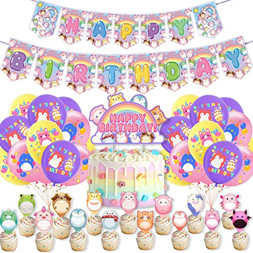 CloverCy Happy Birthday Party Set, Geburtstagsparty-Dekoration, Luftballons, Kuchendekoration, Cupcake-Topper für Kindergeburtstagsparty