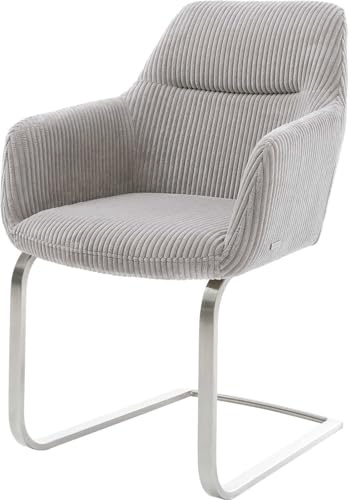 DELIFE Schwingstuhl Pejo-Flex Freischwinger flach Edelstahl Cord Silbergrau | Taschenfederkern