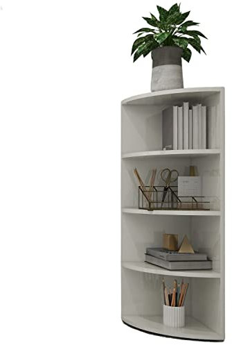 Eckregal Corner 120 Weiß, Bücherregal 4 Fächer, Eckregal stehend, aus Holz 40x40x120 cm schmal, Eckwandregal