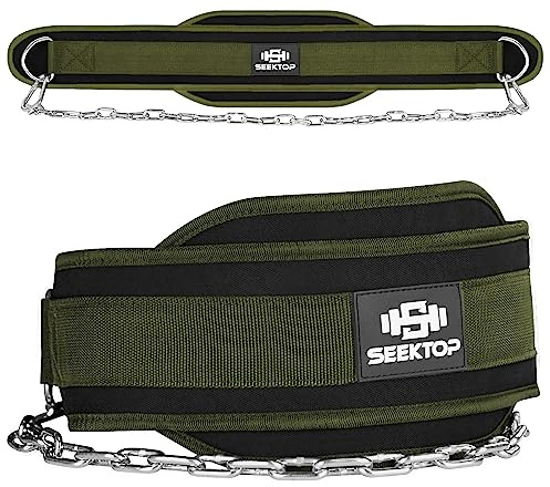 Seektop Dip Belt With Chain for Weightlifting - Neoprene Waist Belt for GYM Workout, Pull Ups, Crossfit, Weight Lifting, Squat, Training, Fitness - for Men & Women