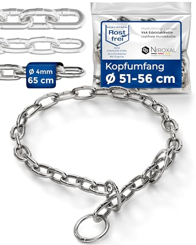NietFullThings Slip Chain Dog Collar with Pull Stop – Stainless Steel Training Chain – Short Links 4 mm – Head Size 51–56 cm – Total Length 65 cm