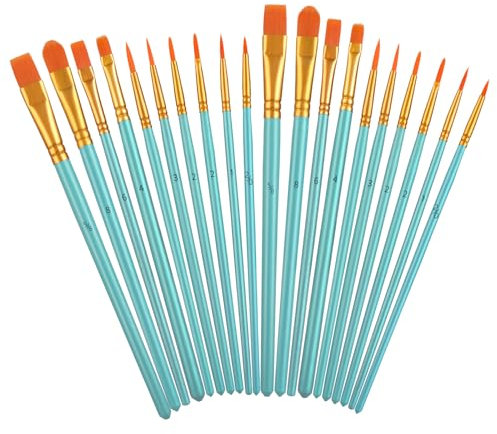TIESOME 20 Stück Pinsel Set, Pinselset Acrylfarben Kleine Pinsel Set, 10 Verschiedene Größen für Künstler Erwachsene und Kinder Aquarell Stifte Modellbau Pinsel (Hellblau)
