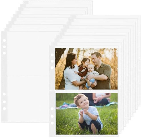 WOPPLXY 200 Stück Transparent Fotohüllen, 2 Fach 6 Löcher Postkartenhüllen, PP Klarsichthüllen für Familien Fotoalbum-Nachfüllseiten(131 x 93mm)