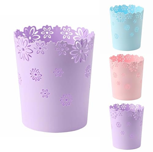 YEMIANJU Desktop Storage Trash Can Wastebasket Hollow Flower Shape Plastic Lidless Wastepaper Baskets Trash Can (Purple)