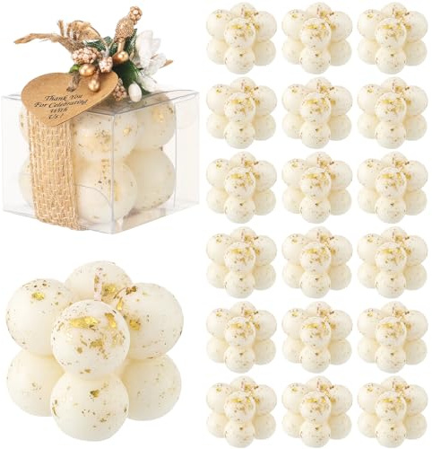 MTLEE Mini Bubble Candles Wedding Favors Gifts for Guests 1.57 x 1.38 Bubble Candles with Cards Dried Flowers DIY Gift Set for Baptism Party Bridal Shower Thank You Gifts(Gold Foil,30 Sets)