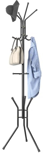 BAKAJI Porte-manteau de sol peu encombrant modèle Oslo, porte-manteau à pied avec 12 crochets, support de vêtements indépendant pour entrée et salon, idéal pour manteaux, chapeaux, sacs (Noir)